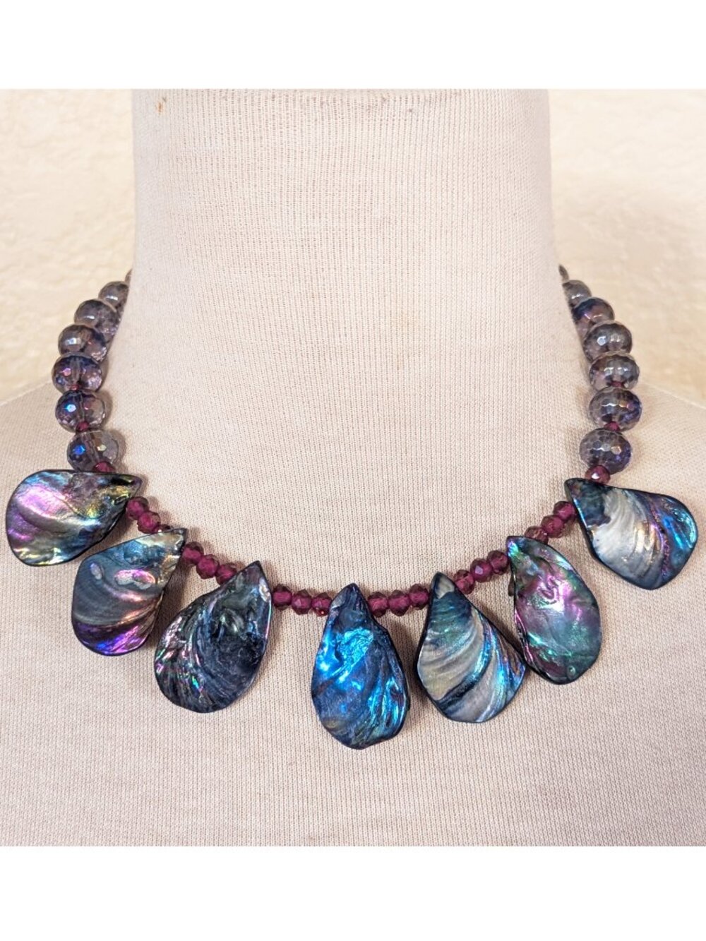 Iridescent Peacock Cobalt Blue & Purple Shell Statement Bib Necklace